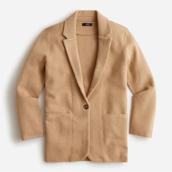 J. Crew Cecile Relaxed Knit Sweater Blazer One-Button Heather Khaki Camel BF013 - Picture 4 of 8